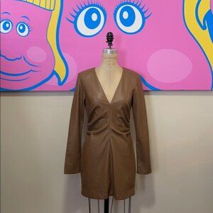 Zara Deep V neck vegan leather dress